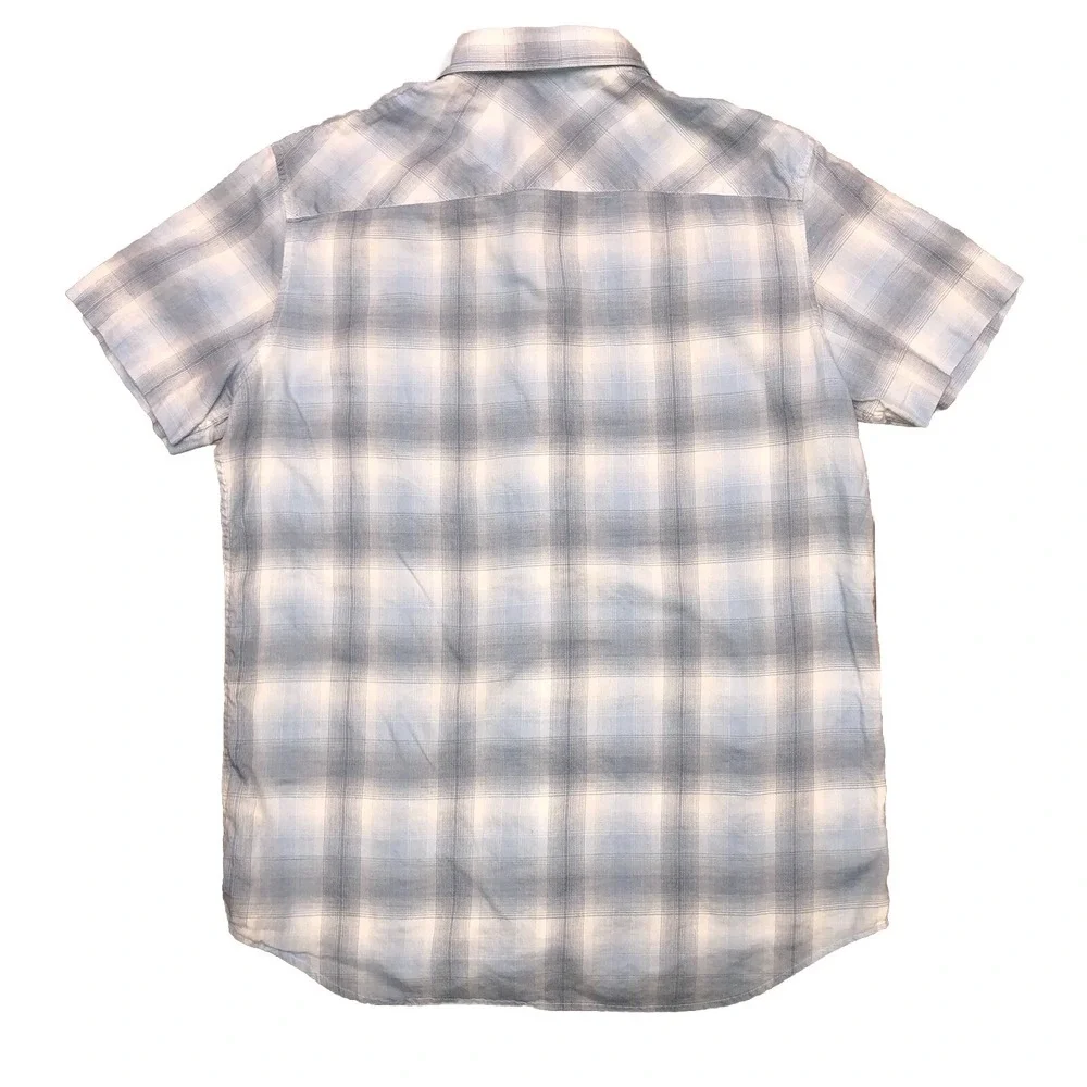 Travis Mathew‎ Shirt Mens L Blue Gray Check Short Sleeve Button Up Pocket